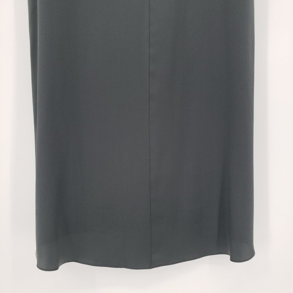 Vince 100% Silk Midi Dress L High Knotted Neck Sleeveless Shift High Low Gray - Picture 8 of 9
